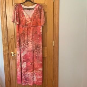 Coral and Orange and Cream Print Maxi Dress